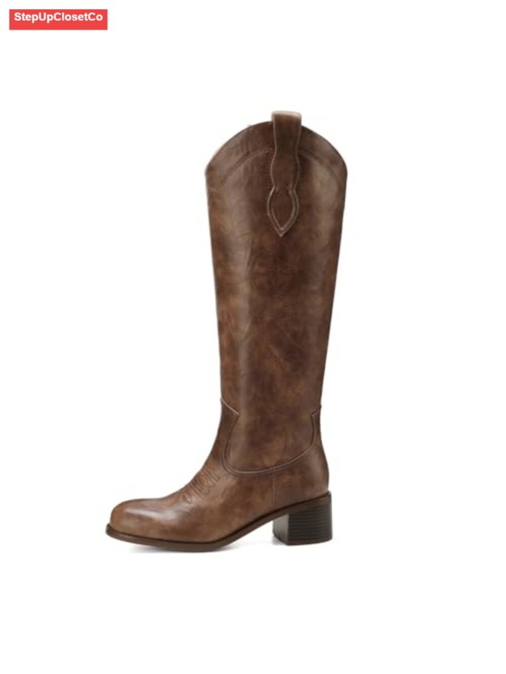 Women's Square Toe Knee High Faux Leather Block Heel Western Boots